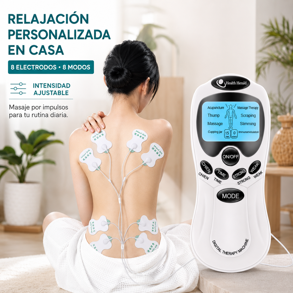 Electroestimulador Digital 8 Electrodos – Gimnasia Pasiva y Masaje Muscular